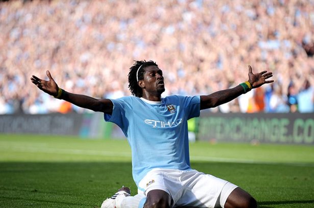 Emmanuel Adebayor saat berseragam Manchester City.