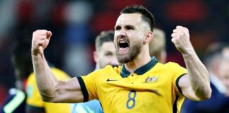 Aksi Bailey Wright di Piala Dunia 2022.